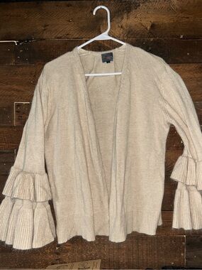 Madeline Cream Tiered-Ruffle Sleeve Open Cardigan